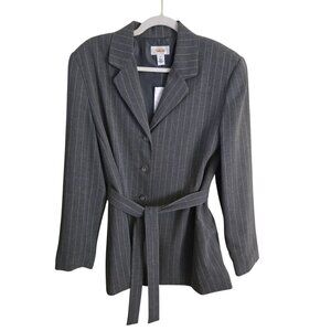 Talbots Vintage NWT Deadstock Gray Pinstripe Belted Blazer Jacket Size 12